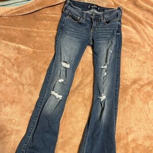 3 3r womens hollister jeans low rise boot bootleg distressed holey 26/32